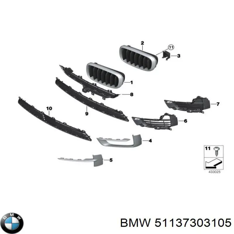 51137303105 BMW Решетка радиатора правая