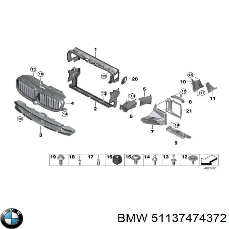 Диффузор радиатора охлаждения нижний BMW 51137474372