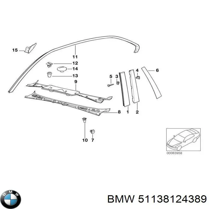 Купить 51138124389 BMW Пистон (клип) крепления решетки радиатора к панели