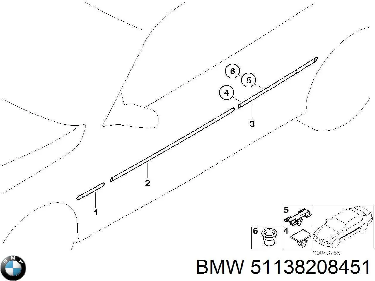 Молдинг двери задней левой на BMW 3 (E46) купить.