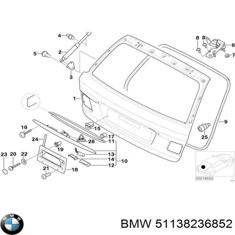 Ручка крышки багажника (двери 3/5-й задней) наружная 51138236852 BMW