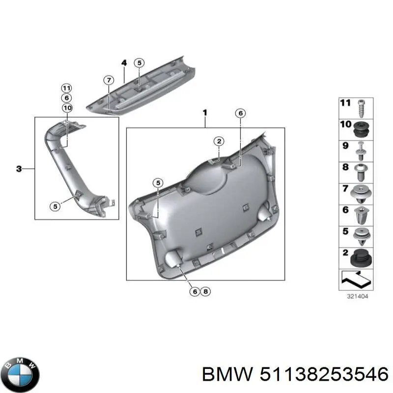 Пистон (клип) крепления молдинга двери 51138253546 BMW