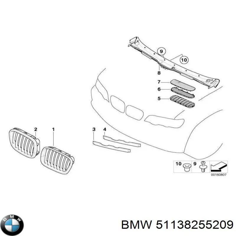 Ресничка (накладка) левой фары BMW 51138255209 цена, от 20.22 USD