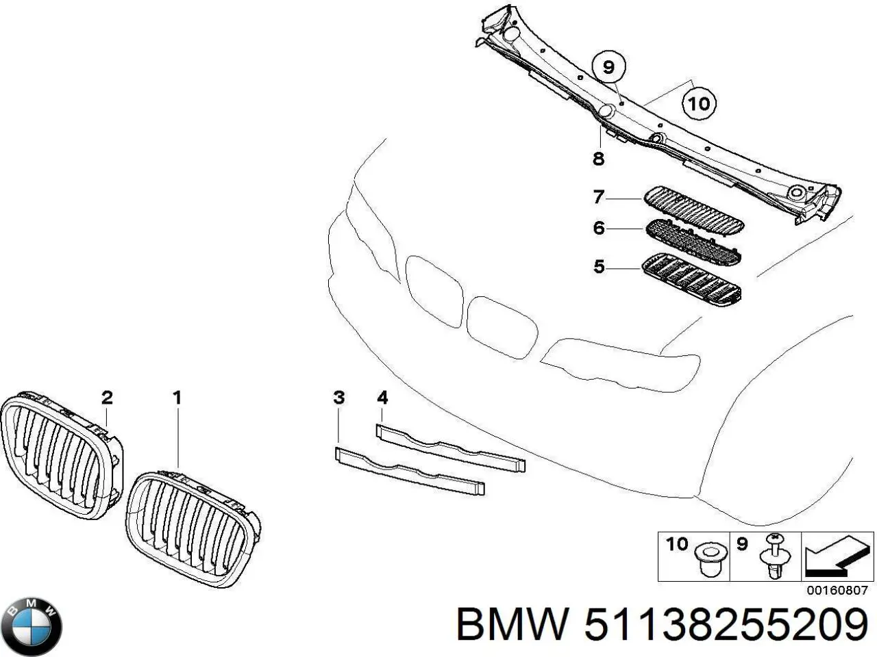 Ресничка (накладка) левой фары 51138255209 BMW