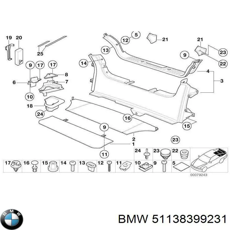 Пистон (клип) крепления подкрылка переднего крыла 51138399231 BMW