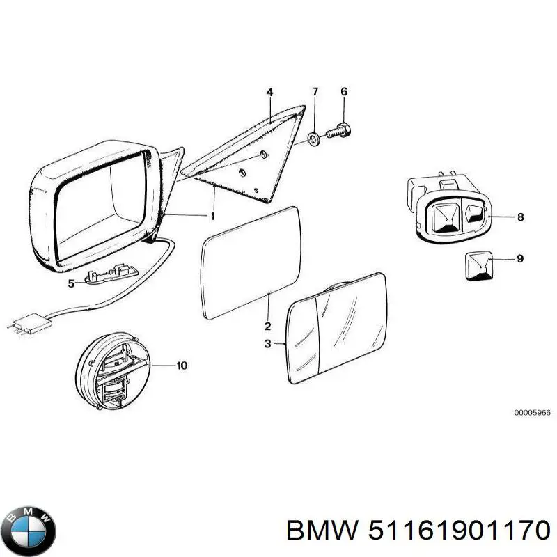 Зеркальный элемент водительского зеркала BMW 51161901170 цена, от 10.79 USD