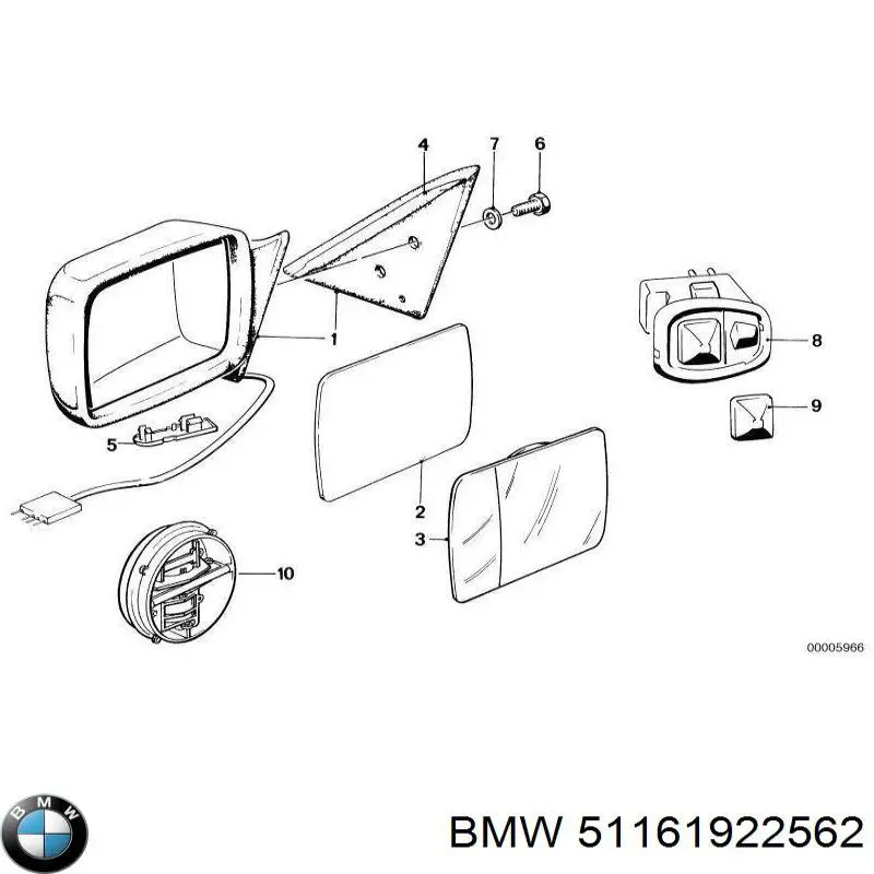 Зеркало заднего вида правое 51161922562 BMW