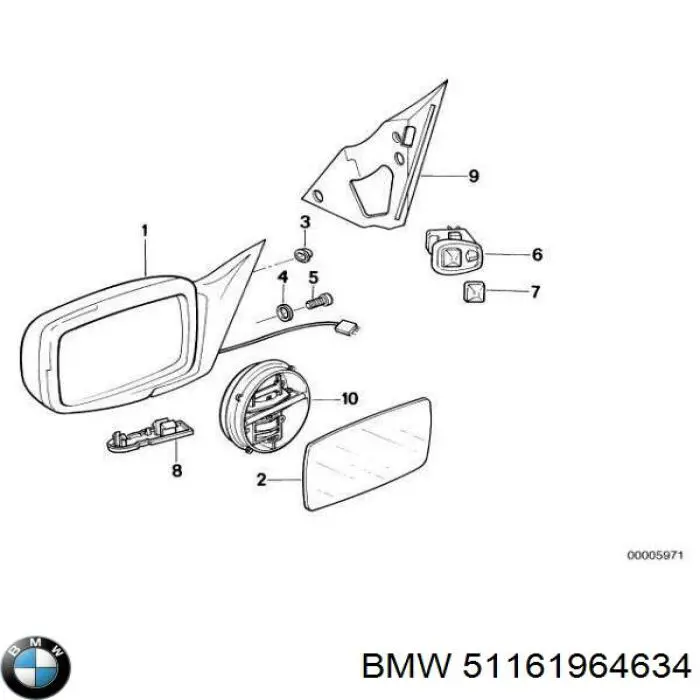 51161964634 BMW зеркало заднего вида правое