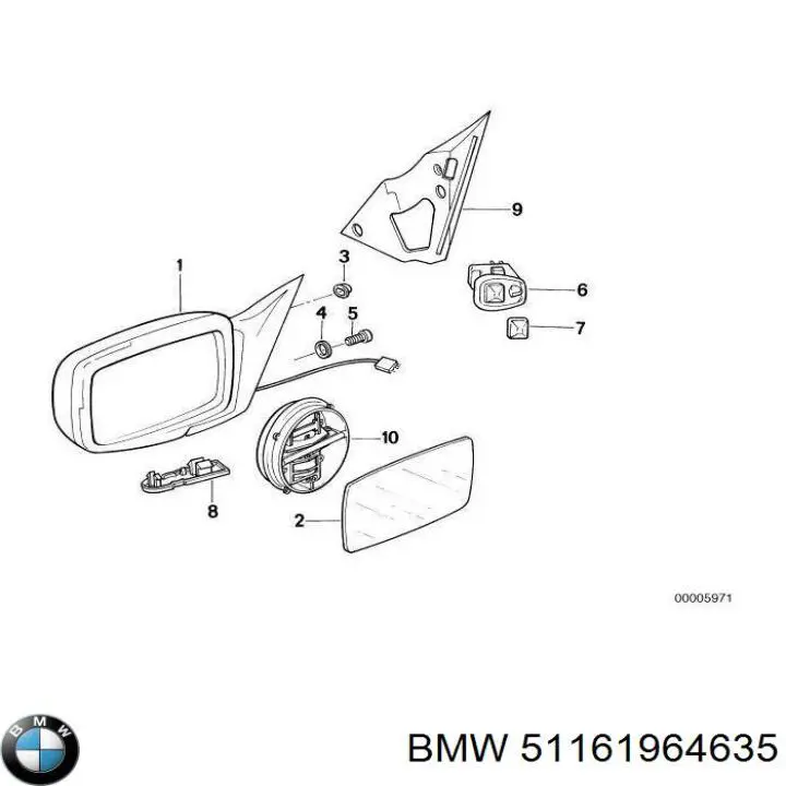 Левое боковое зеркало 51161964635 BMW