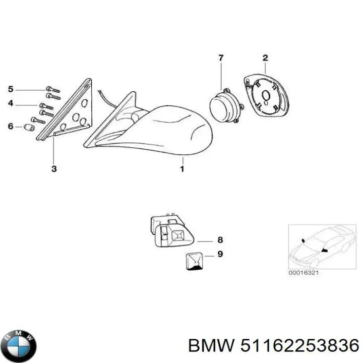 Зеркало заднего вида правое на BMW 8 E31