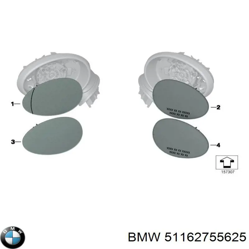 Зеркальный элемент зеркала заднего вида левого BMW 51162755625