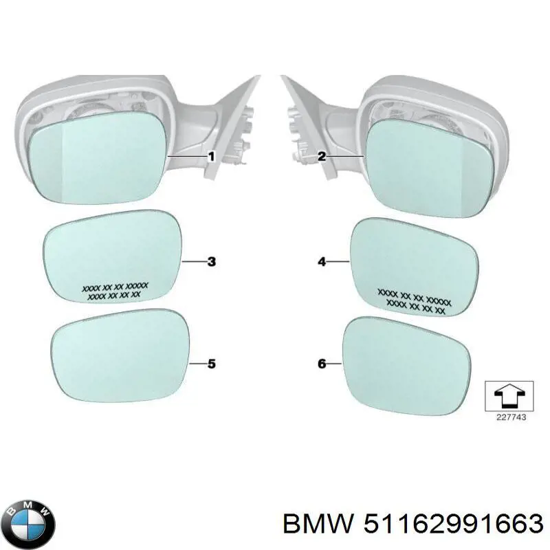 Зеркальный элемент зеркала заднего вида левого BMW 51162991663