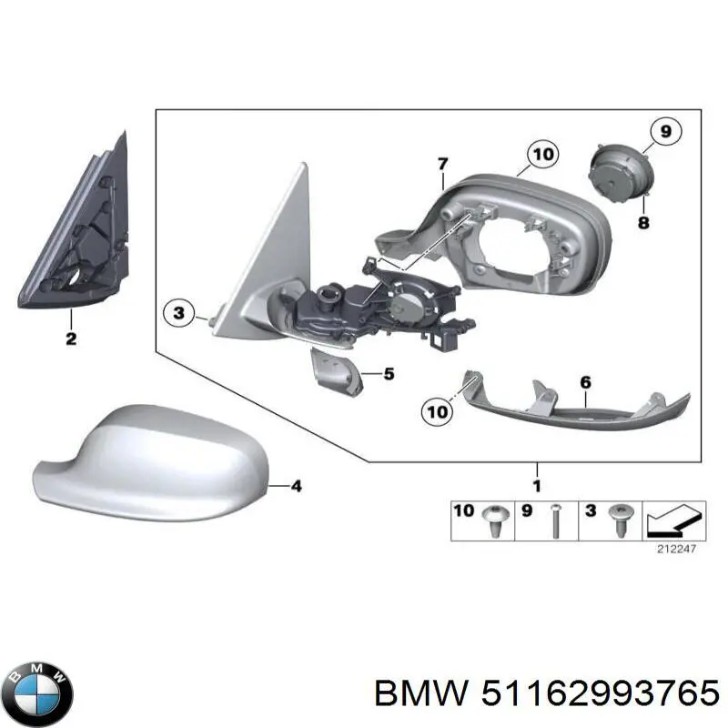 Левое боковое зеркало 51162993765 BMW