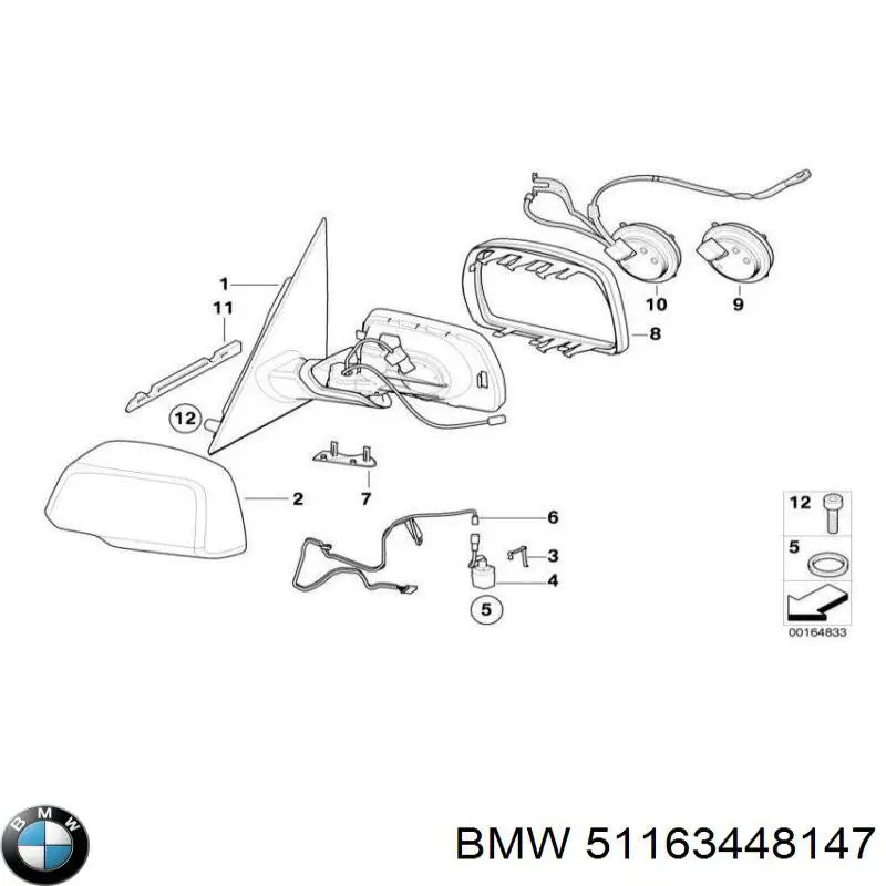 Зеркало заднего вида, левое BMW 51163448147 цена, от 264.79 USD