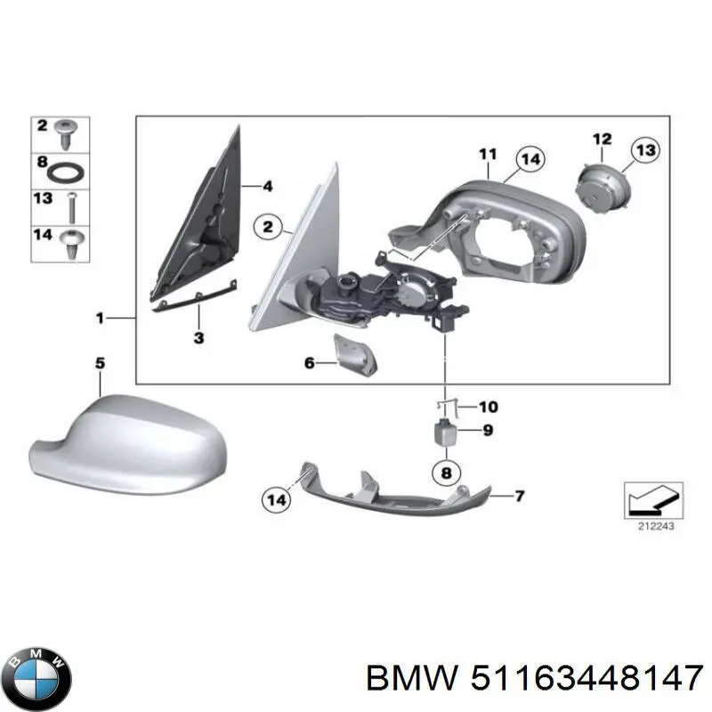 Купить 51163448147 BMW Наружное зеркало левое