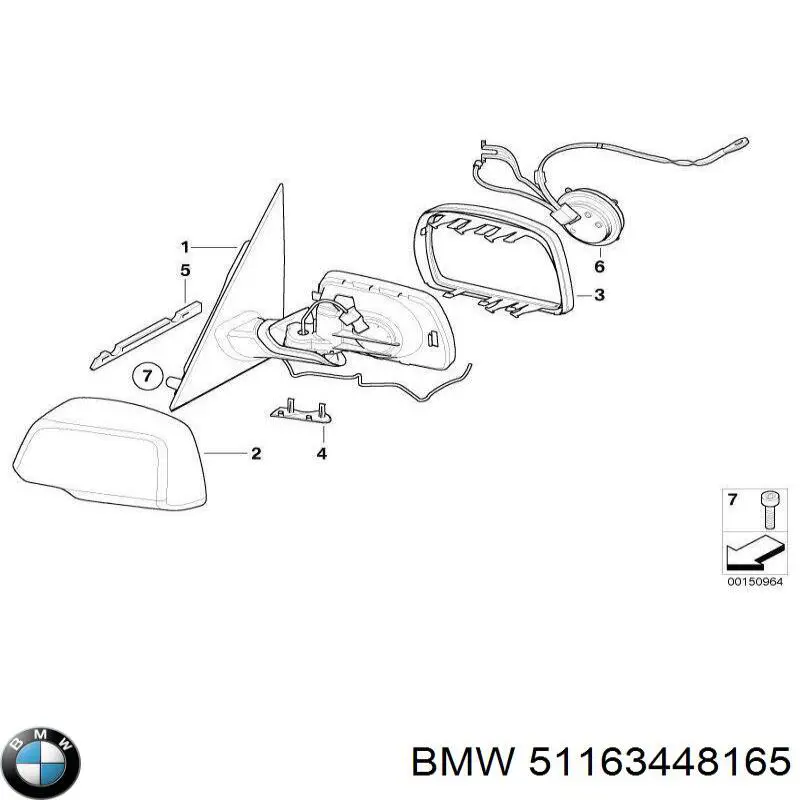 Левое боковое зеркало 51163412665 BMW