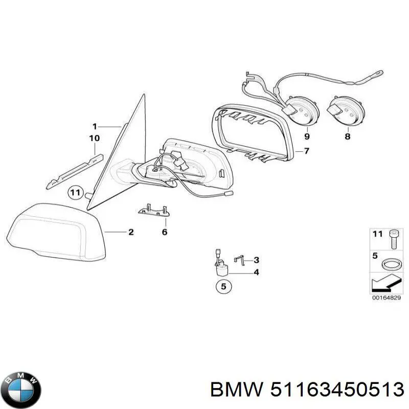 Зеркало заднего вида, левое BMW 51163450513 цена, от 452.36 USD