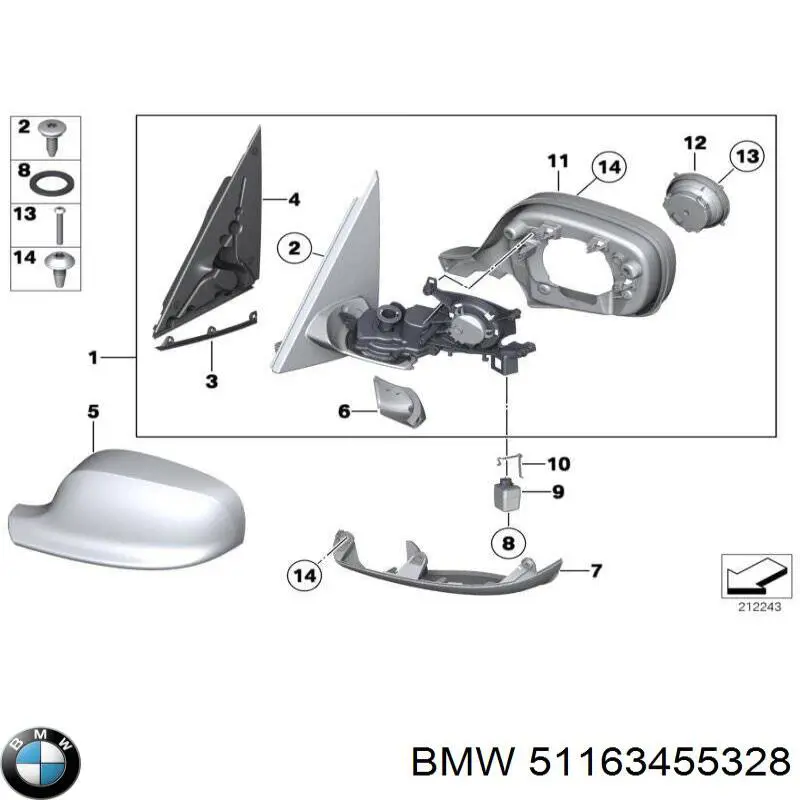 51163455328 BMW Зеркало заднего вида правое
