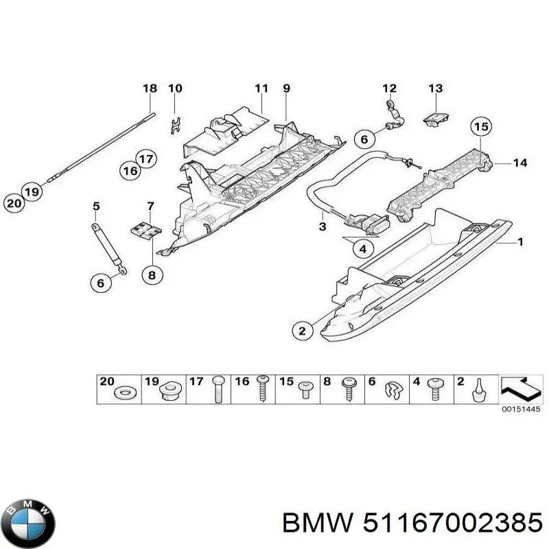 Купить 51167002385 BMW Амортизатор крышки бардачка