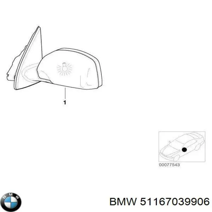 Наружное зеркало правое BMW 51167039906 цена, от 659.11 USD