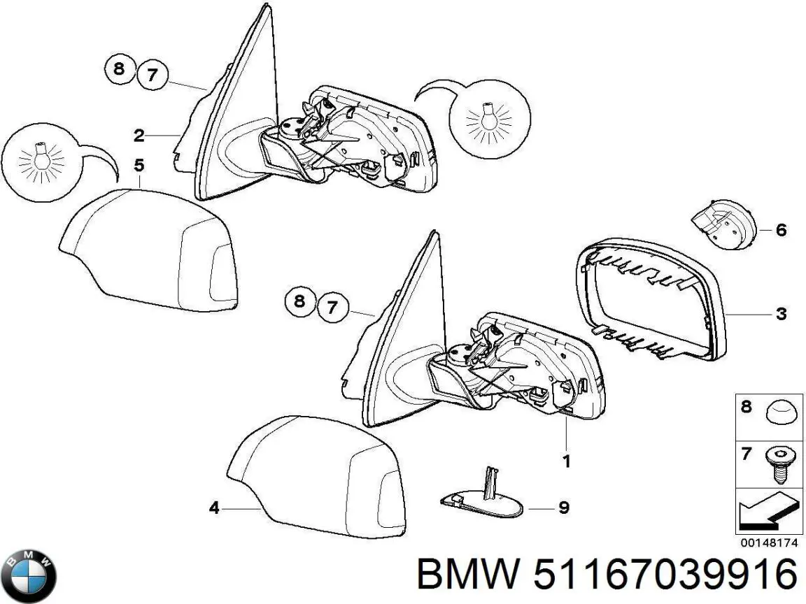 51167002194 BMW Корпус зеркала заднего вида, правый