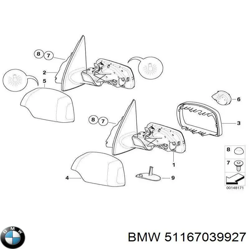Зеркало заднего вида, левое BMW 51167039927 цена, от 778.04 USD