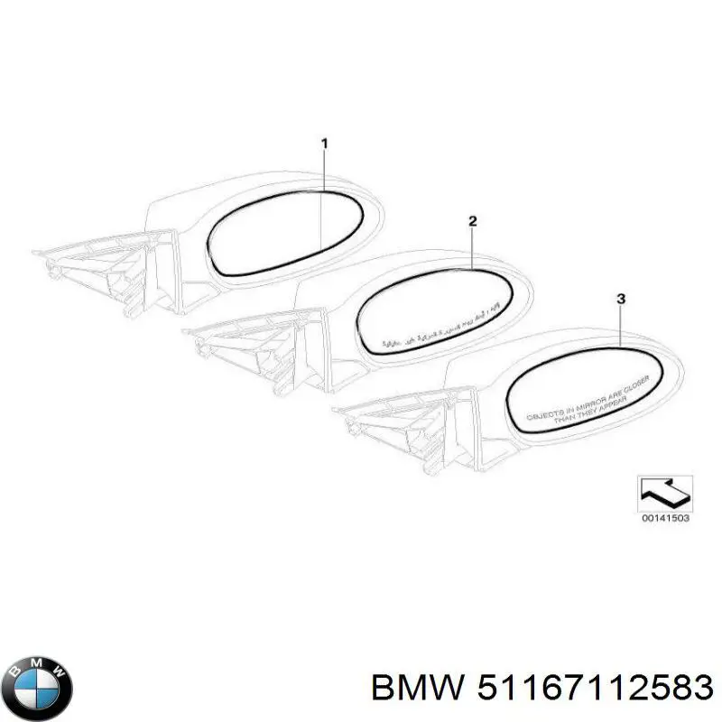 Зеркальный элемент водительского зеркала BMW 51167112583 цена, от 221.00 USD