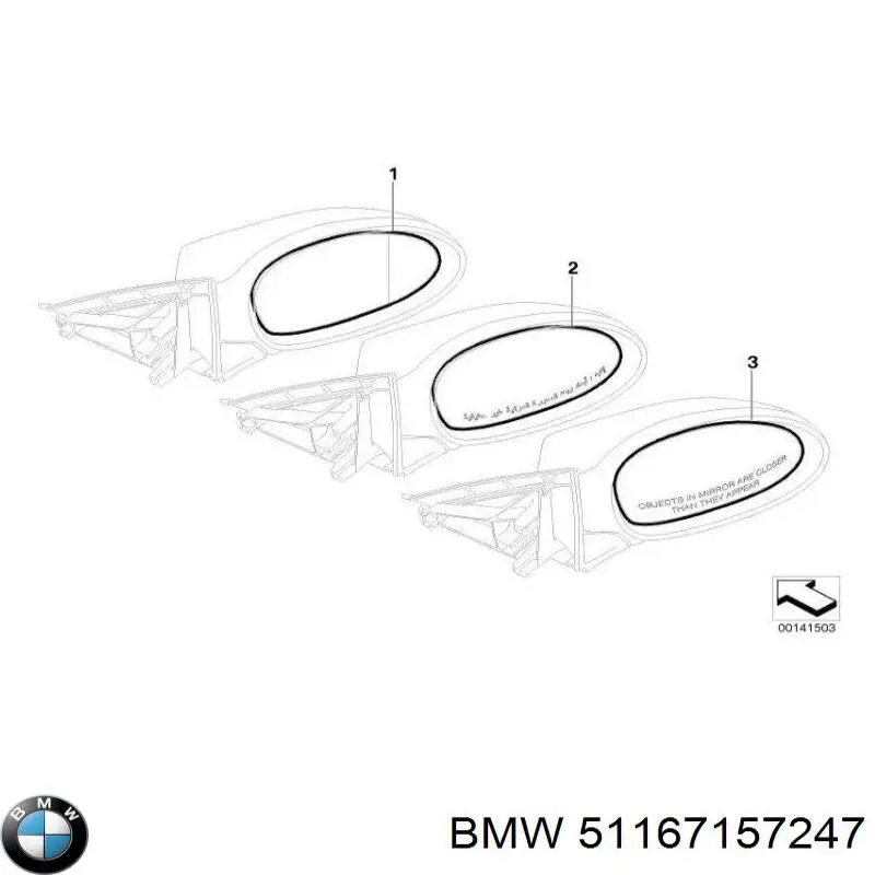 Купить 51167157247 BMW Стекло зеркала заднего вида, левого