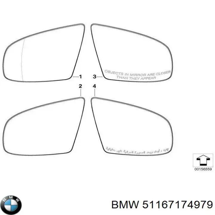 Стекло левого зеркала заднего вида 51167174979 BMW