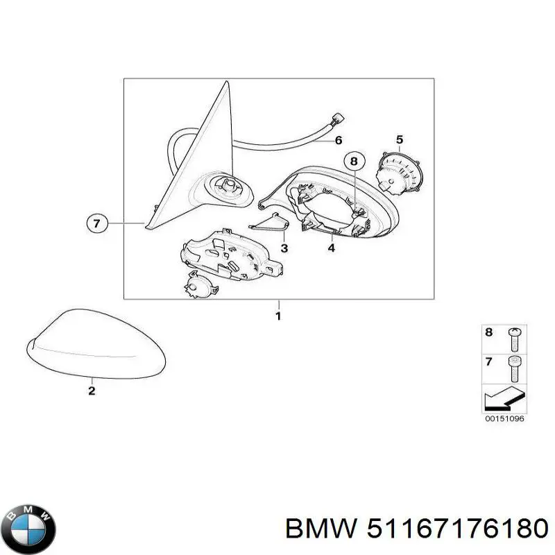 51167282632 BMW Зеркало заднего вида правое