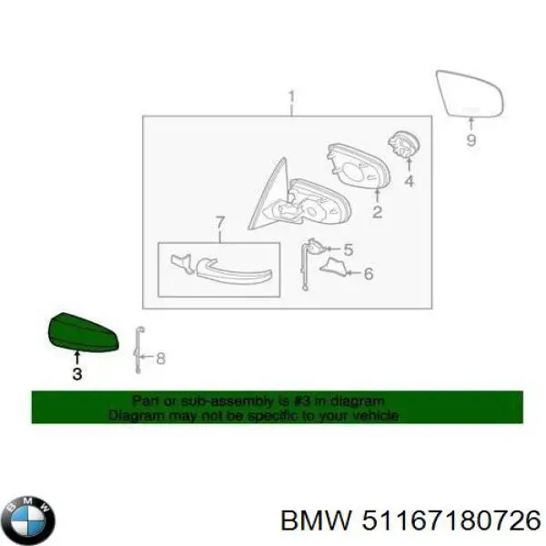 Placa sobreposta (tampa) do espelho de retrovisão direito para BMW X6 (E72)