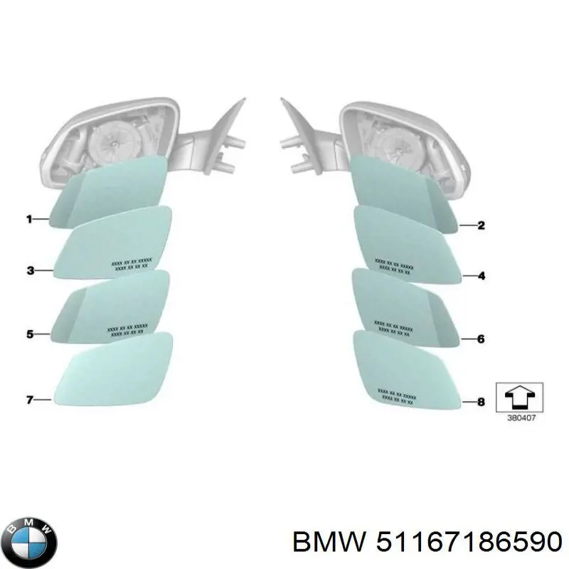 51167186590 BMW Зеркальный элемент правого зеркала заднего вида