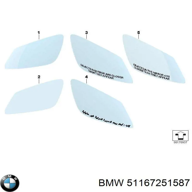 Зеркальный элемент зеркала заднего вида левого 51167251587 BMW