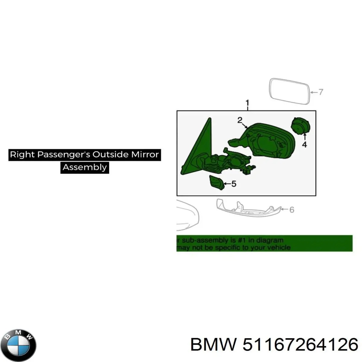Корпус зеркала заднего вида левого (внутрення часть) BMW 51167264126 цена, от 338.60 USD