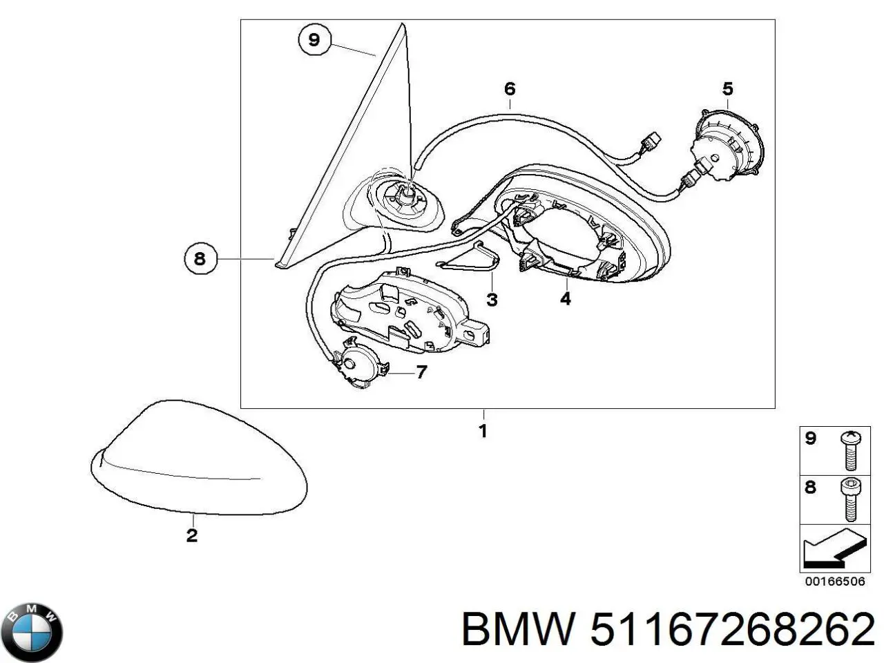 Правое боковое зеркало 51167268262 BMW