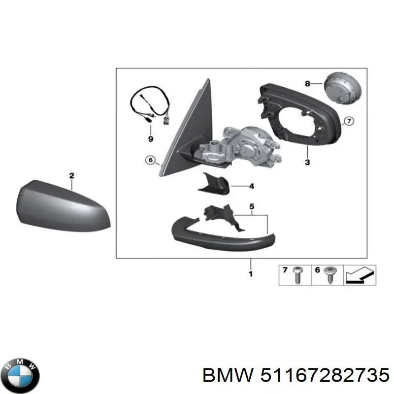 Левое боковое зеркало 51167282735 BMW