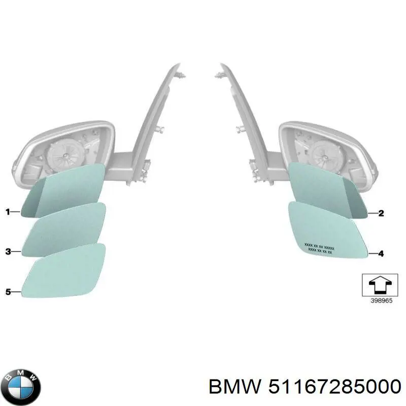 Стекло правого зеркала заднего вида 51167285000 BMW