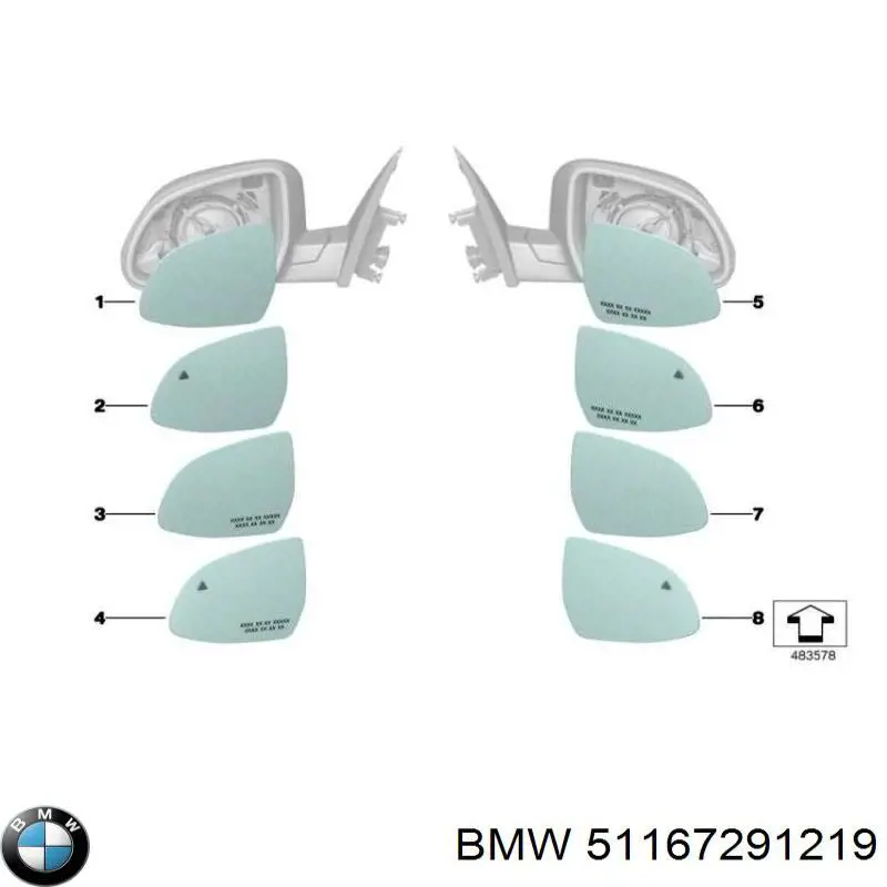 51167291219 BMW elemento espelhado do espelho de retrovisão esquerdo