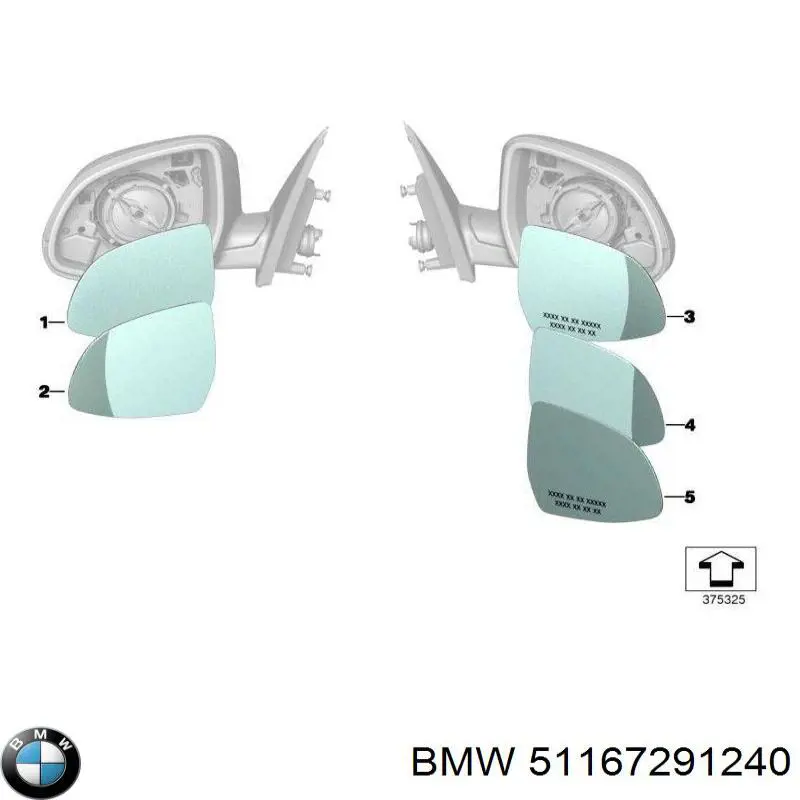 Купить 51167291240 BMW Стекло правого зеркала заднего вида