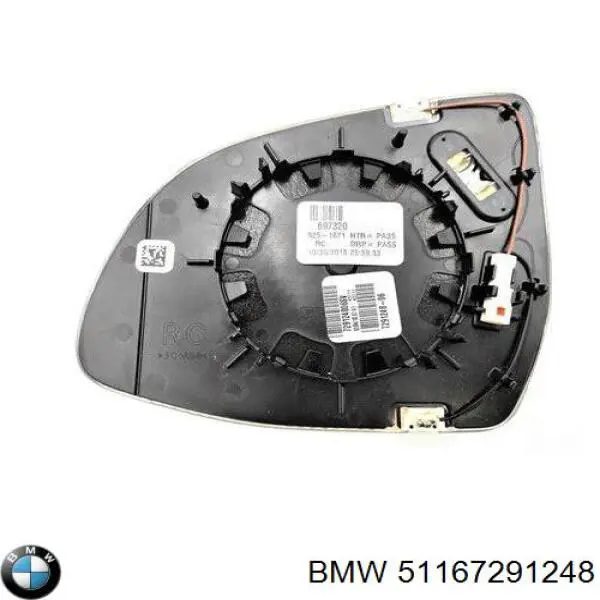 Зеркальный элемент зеркала заднего вида правого BMW 51167291248
