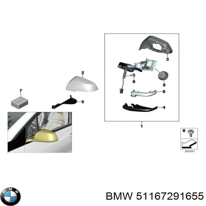 Зеркало заднего вида, левое BMW 51167291655 цена, от 956.48 USD