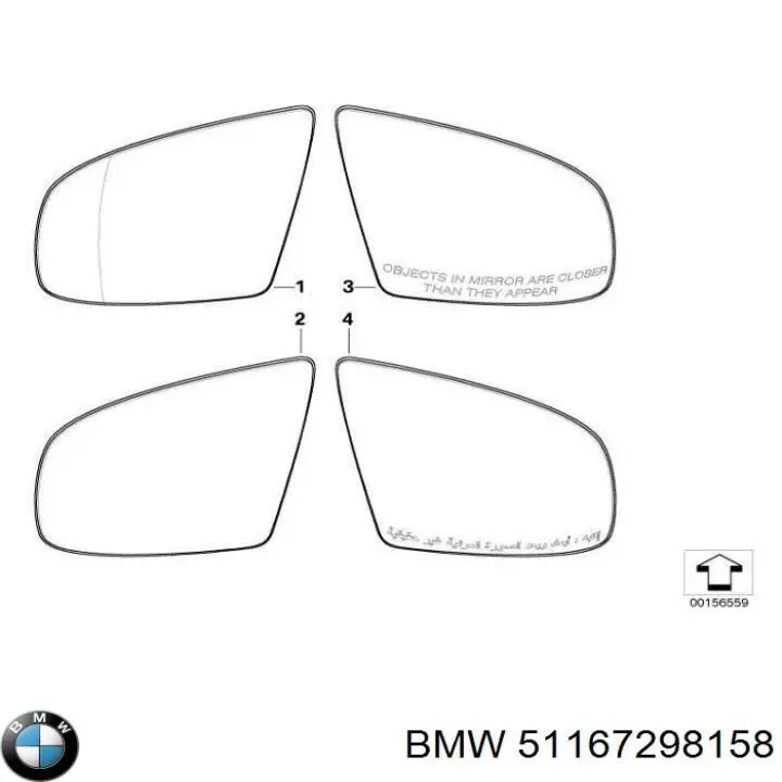 51167298158 BMW зеркальный элемент зеркала заднего вида правого