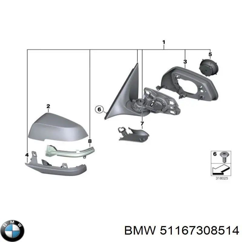 51167308514 BMW Зеркало заднего вида правое