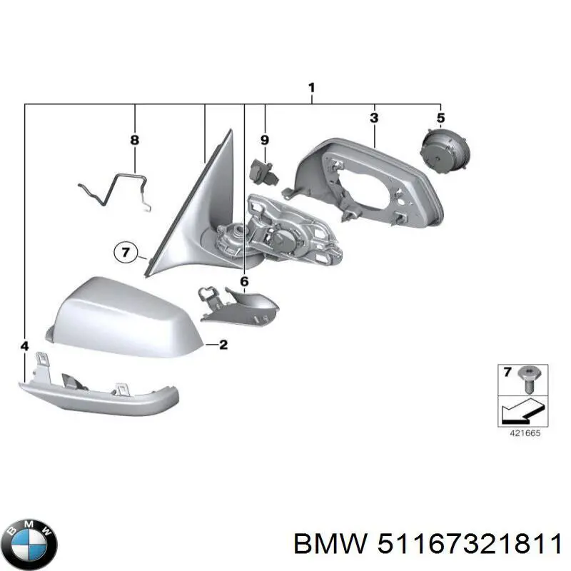 Espelho de retrovisão esquerdo para BMW 5 (F10)