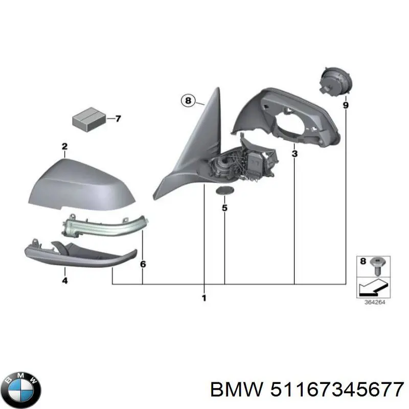 51167345677 BMW caixa do espelho de retrovisão esquerdo