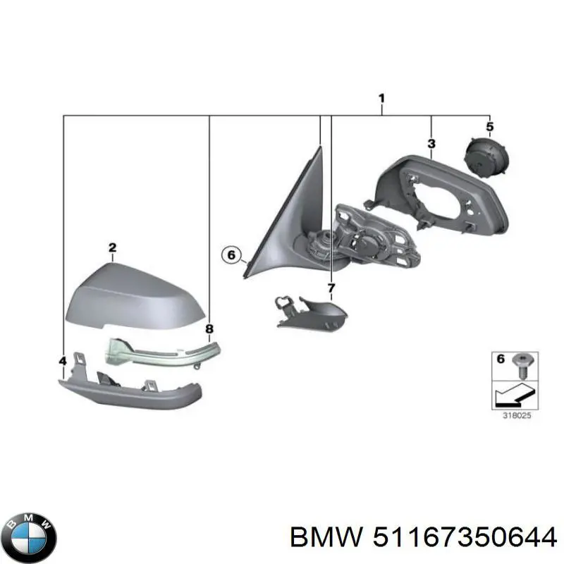 Зеркало заднего вида правое на BMW 5 F10