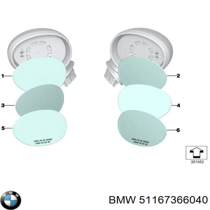 Зеркальный элемент зеркала заднего вида правого 51167366040 BMW