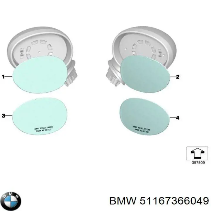 51167366049 BMW Зеркальный элемент левого зеркала заднего вида