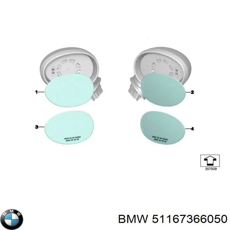 Стекло зеркала заднего вида, правого BMW 51167366050 цена, от 114.98 USD