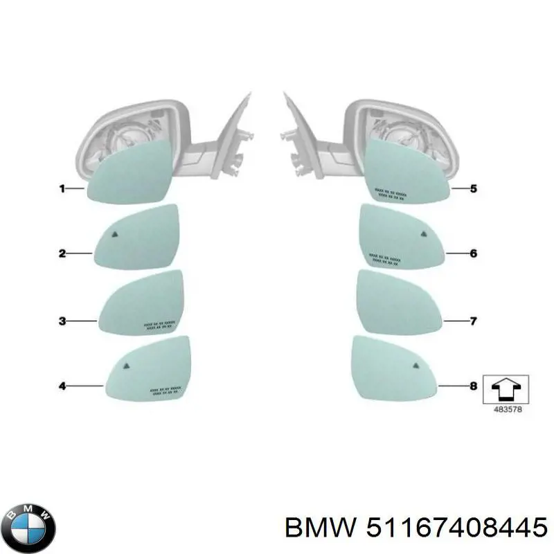 51167408445 BMW Зеркальный элемент левого зеркала заднего вида